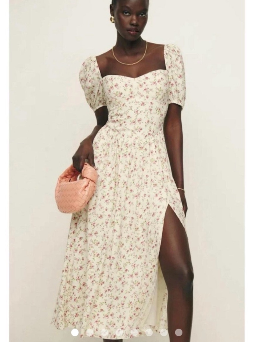 Reformation Cream Maxi Dress with Pink Floral Print